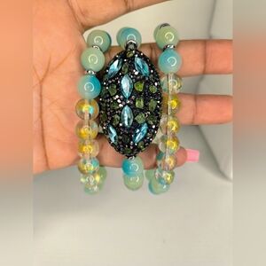 Elegant Beaded Necklace with Blue and Green Accents Glass Beads